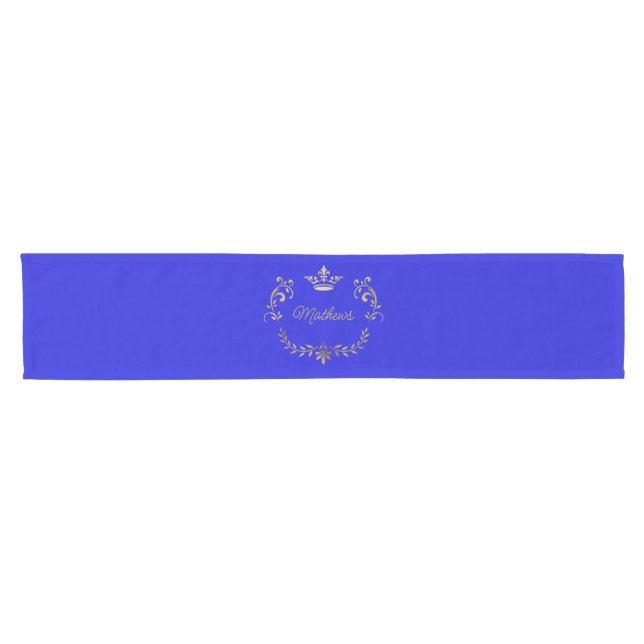 Royal Blue Crown Crest Personalized   Short Table Runner (Horizontal)