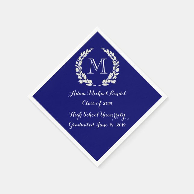 Royal Blue Custom Monogram Graduation Napkins (Corner)