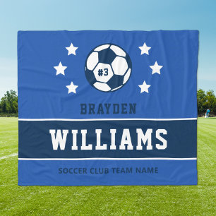 Royal Blue Custom Soccer Name and Number Fleece Blanket