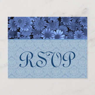 Royal Blue Daisy Damask Wedding RSVP