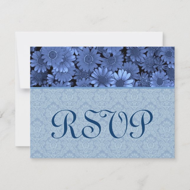Royal Blue Daisy Damask Wedding RSVP (Front)