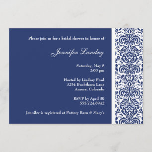 Royal Blue Damask Bridal Shower Invitation