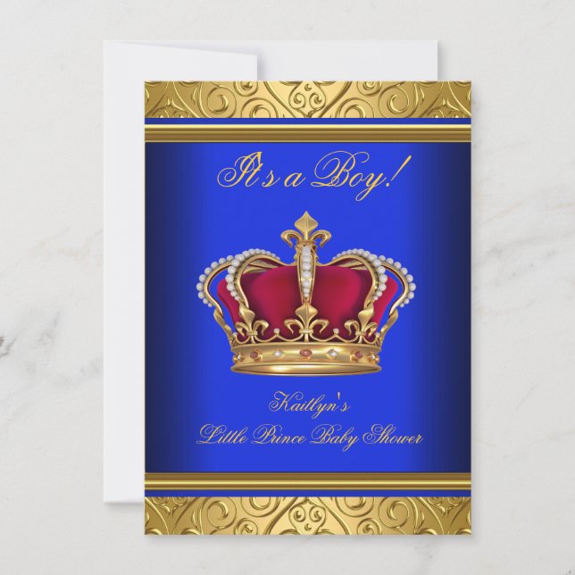 Royal Blue Damask Gold Baby Shower Boy Regal Invitation (Front)