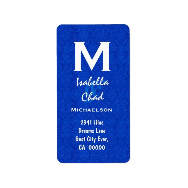 Royal Blue Damask Monogram V568 Label (Front)