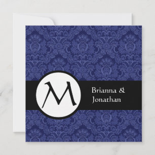 Royal Blue Damask Monogram Wedding Invitation