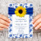 Royal Blue Damask Sunflower Wedding Invitation