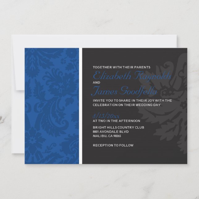 Royal Blue Damask Wedding Invitations (Front)