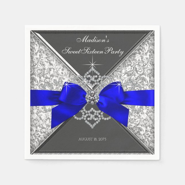 Royal Blue Diamond Bow Napkin (Front)