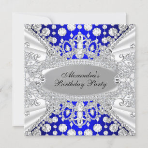 Royal Blue Diamond Jewel Birthday Party Invite