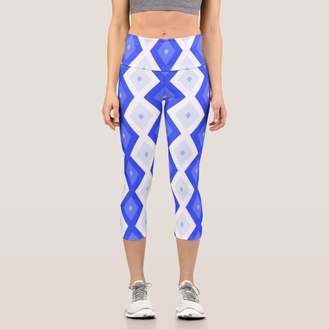Royal blue diamond pattern capri leggings (Front)