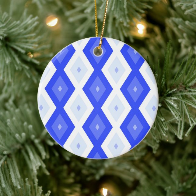 Royal blue diamond pattern ceramic ornament (Tree)