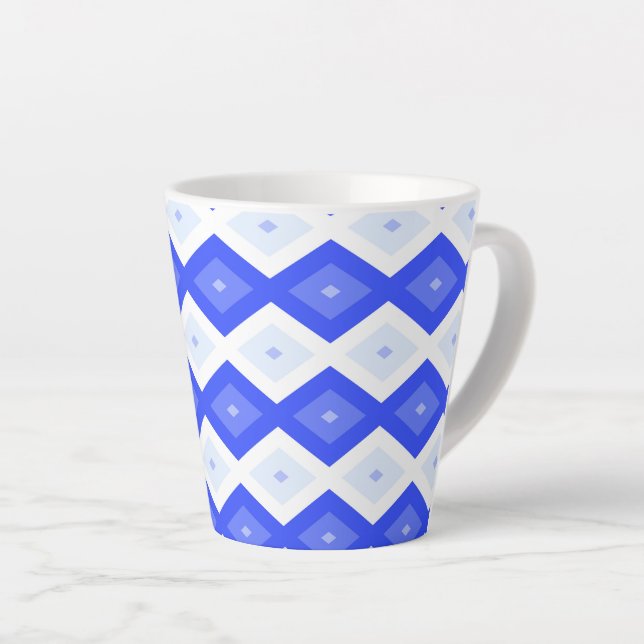 Royal blue diamond pattern latte mug (Right Angle)
