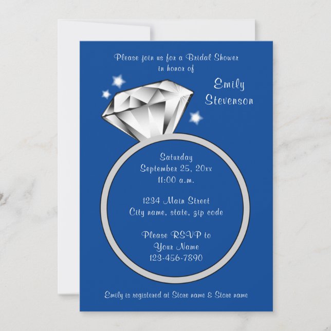 Royal Blue Diamond ring Bridal Shower Invitation (Front)