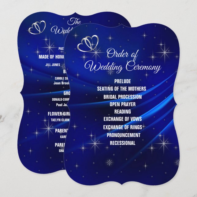 Royal Blue, Diamonds and Heart Wedding Program (Front/Back)