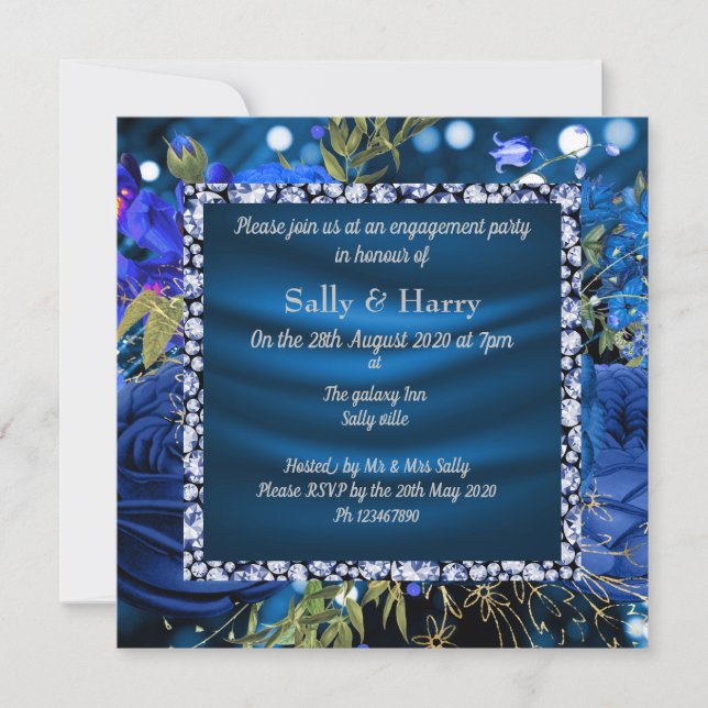 Royal Blue Diamonds engagement invitation1 Invitation (Front)