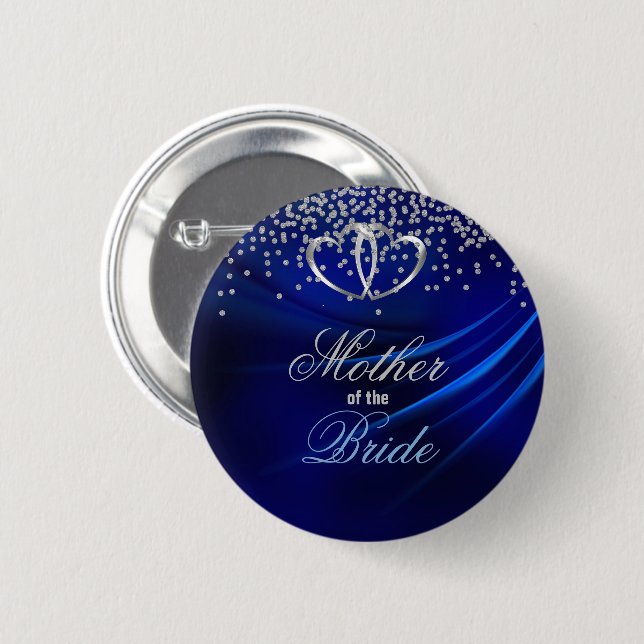 Royal Blue Diamonds/Hearts Mother of the Bride 2 Inch Round Button (Front & Back)