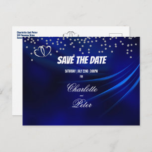 Royal Blue Diamonds & Hearts Save The Date Card