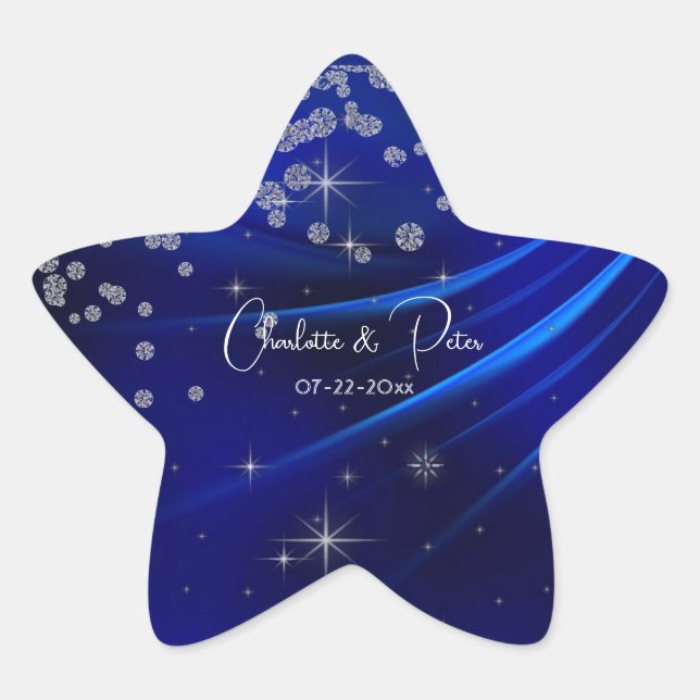 Royal Blue Diamonds & Hearts Stars Wedding  Star Sticker (Front)
