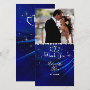 Royal Blue Diamonds/Hearts Thank You Photo Card