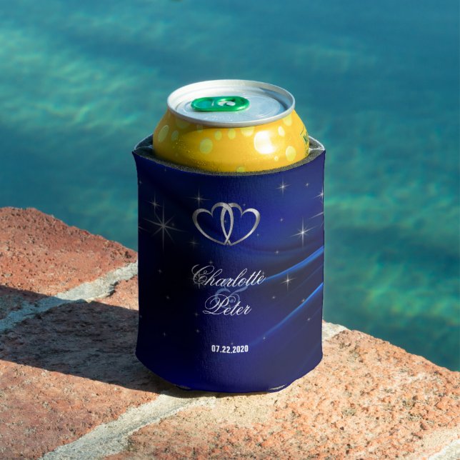 Royal Blue Diamonds/Hearts Wedding Can Cooler (In Situ Pool)