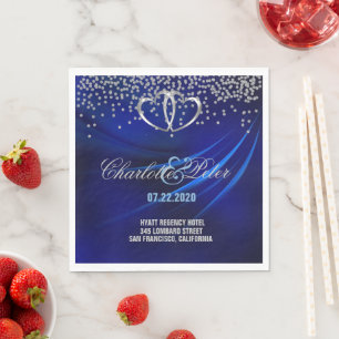Royal Blue Diamonds/Hearts Wedding Paper Napkins