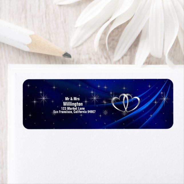 Royal Blue Diamonds/Hearts Wedding Return Address (Insitu)