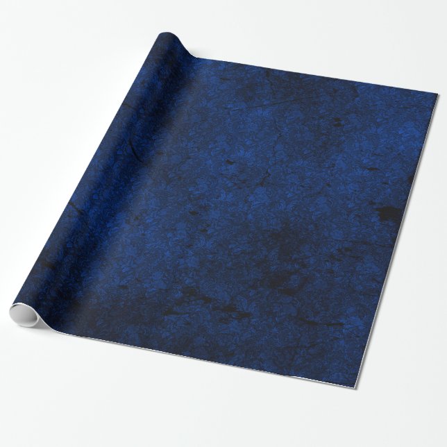 Royal Blue Distressed Goth Damask Wrapping Paper (Unrolled)