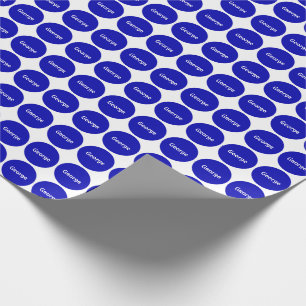 Royal Blue Dots Pattern On White With Name Wrapping Paper