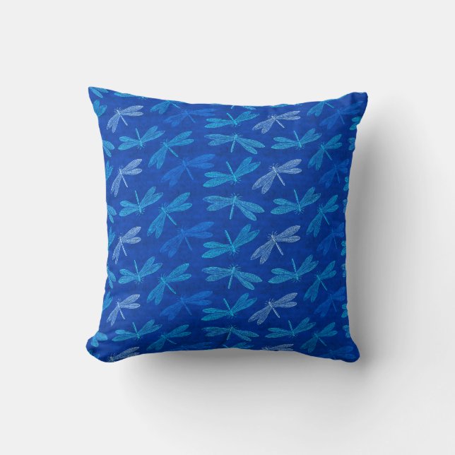 Royal Blue Dragonfly Decorative Pattern Throw Pillow (Front)
