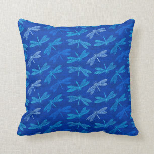 Royal Blue Dragonfly Decorative Pattern Throw Pillow