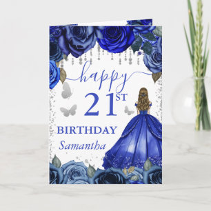 Royal Blue Dress Blonde Princess Birthday Card