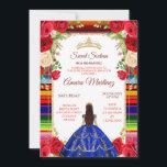 Royal Blue Dress & Colourful Sweet 16th Birthday Invitation<br><div class="desc">Royal Blue Dress & Burgundy Red Floral Sweet Sixteen Gold Crown Invitation
Mis Quince 15 Anos,  16th Birthday</div>