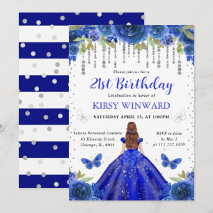 Royal Blue Dress Red Haired Princess Birthday Invitation