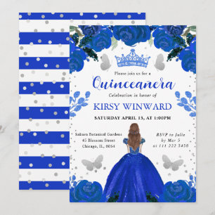 Royal Blue Dress Red Haired Princess Quinceanera Invitation