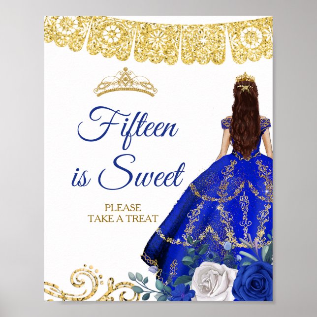 Royal Blue Dresses Floral Fifteen is Sweet Poster (Front)