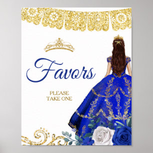 Royal Blue Dresses Floral Quinceañera Favours Poster