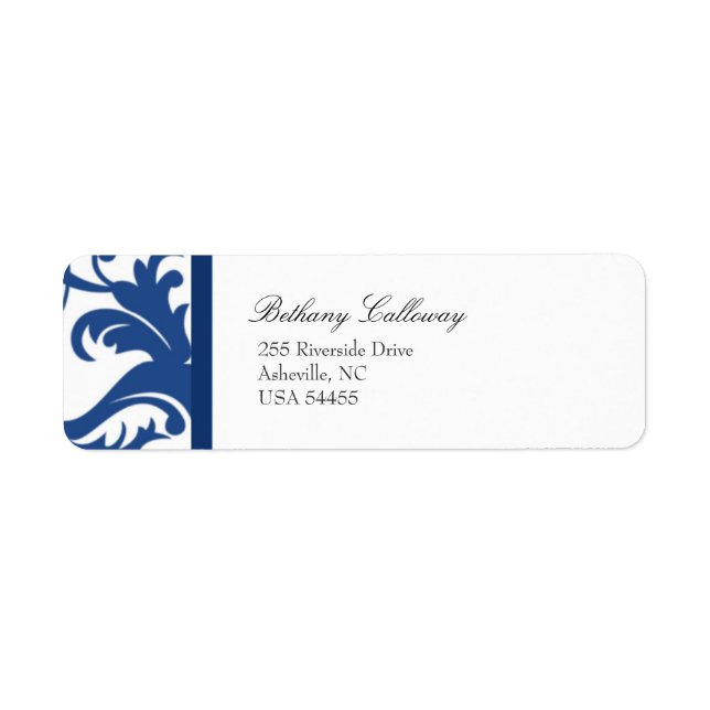 Royal Blue Elegant Damask Adresse de retour Label (Devant)