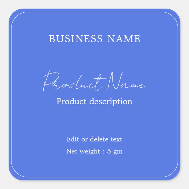Royal Blue Elegant Modern Minimal Product Label (Front)