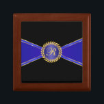 Royal Blue Elegant Monogram Gift Box<br><div class="desc">A royal blue and gold geometric band with an elegant monogram medallion makes a beautiful keepsake box. Add your desired monogram in place of the sample shown in the design template for a truly special gift suitable for birthdays, Christmas, retirements, anniversaries, weddings and more.</div>
