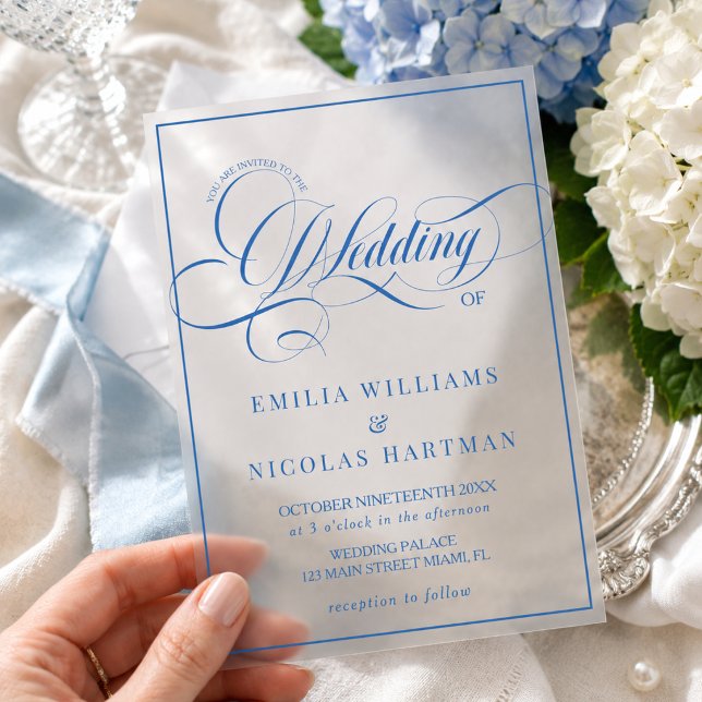 Royal Blue Elegant Script Wedding Acrylic Invitati Invitations (Creator Uploaded)