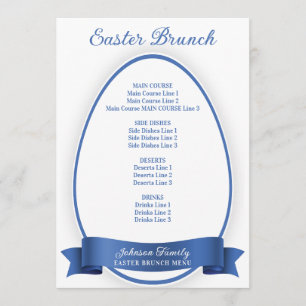 Royal Blue Elegant Simple Easter Egg Brunch Dinner Menu