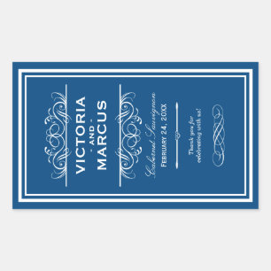 Royal Blue Elegant Wedding Monogram Wine Bottle Sticker