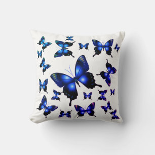 Royal Blue Elegant Whimsical Butterflies Throw Pillow