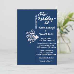 Royal Blue Elegant White Flower Wedding  Invitation