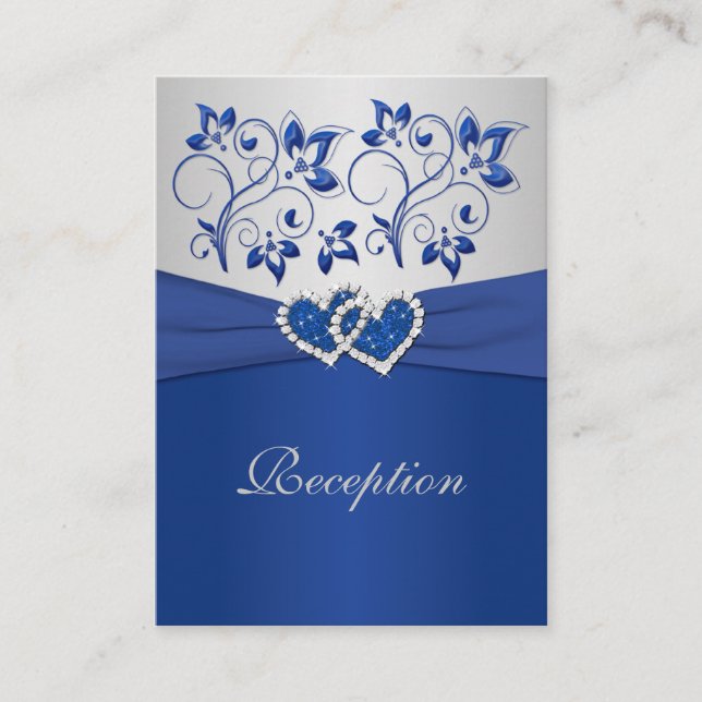 Royal Blue et Argent Cartes de réception Coeur (Devant)