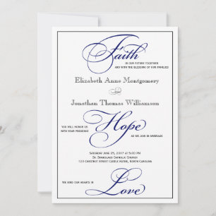 Royal Blue Faith Hope Love Wedding Invitation