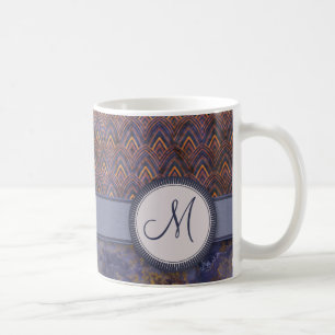 Royal Blue Feather Pattern with Monogram Coffee Mug
