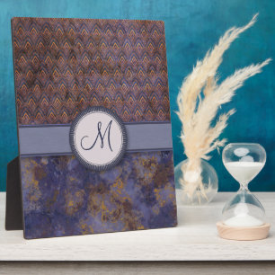 Royal Blue Feather Pattern with Monogram Plaque