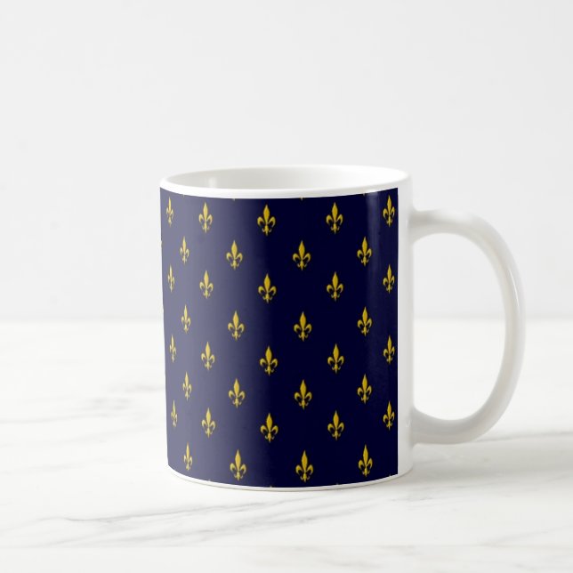 Royal Blue Fleur De Lis Pattern Coffee Mug (Right)