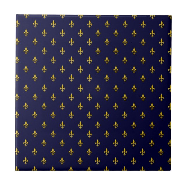 Royal Blue Fleur De Lis Pattern Tile (Front)